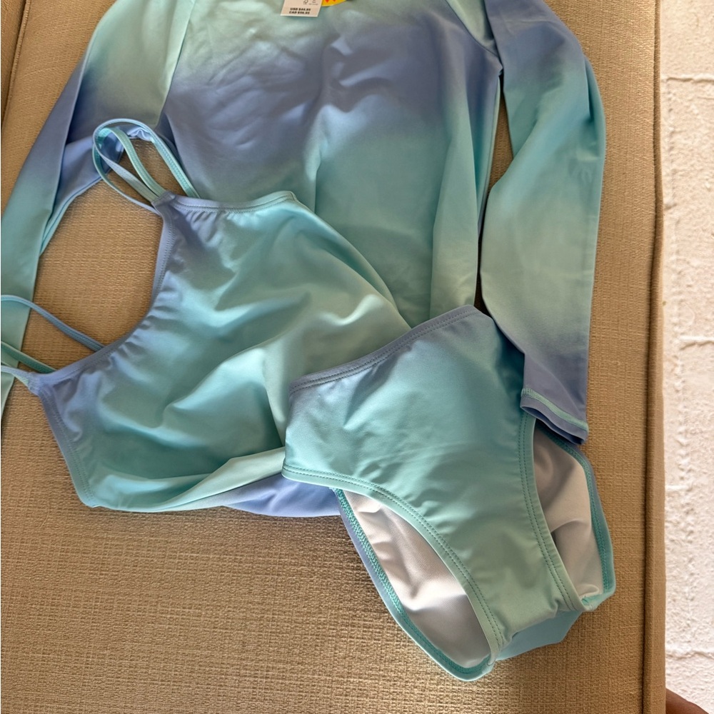 Ombre Aqua-Blue Piece Swimsuit Set